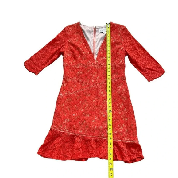 Stylestalker Ari Coral Lace Dress Mini Sheath V-neck 3/4 sleeves L RTR - Picture 7 of 10
